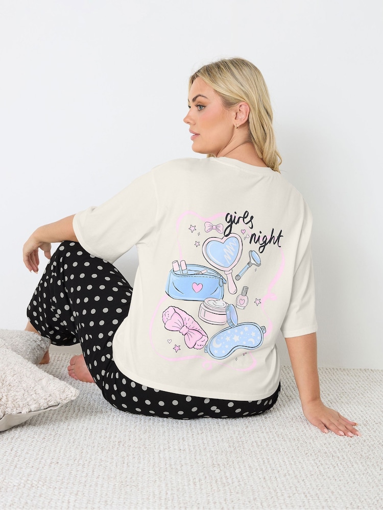 Yours Curve Cream Sleep T-Shirt & Wide Leg Bottoms Pyjamas Set - Image 2 of 7 Yours Curve Cream Sleep T-Shirt & Wide Leg Bottoms Pyjamas Set - Image 2 of 7