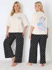 Yours Curve Cream Sleep T-Shirt & Wide Leg Bottoms Pyjamas Set - Image 3 of 7