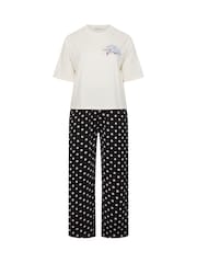 Yours Curve Cream Sleep T-Shirt & Wide Leg Bottoms Pyjamas Set - Image 5 of 7
