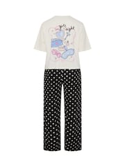 Yours Curve Cream Sleep T-Shirt & Wide Leg Bottoms Pyjamas Set - Image 6 of 7