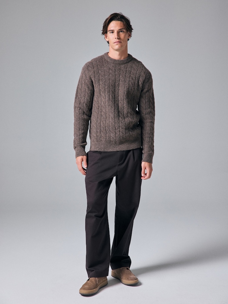 Dark Stone Regular Fit Premium Soufflé Crew Jumper with Wool - Image 1 of 7 Dark Stone Regular Fit Premium Soufflé Crew Jumper with Wool - Image 1 of 7