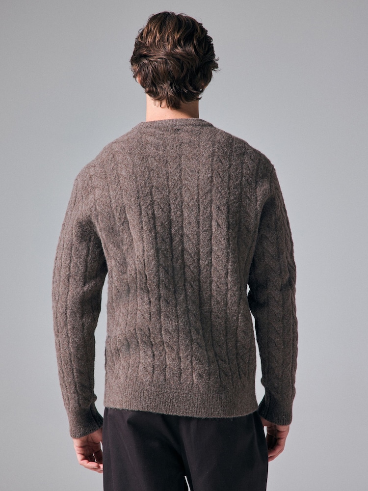 Dark Stone Regular Fit Premium Soufflé Crew Jumper with Wool - Image 2 of 7