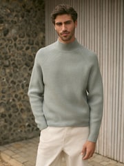 Blue Relaxed Fit Premium Soft Touch Crew Jumper with Wool - Image 1 of 8
