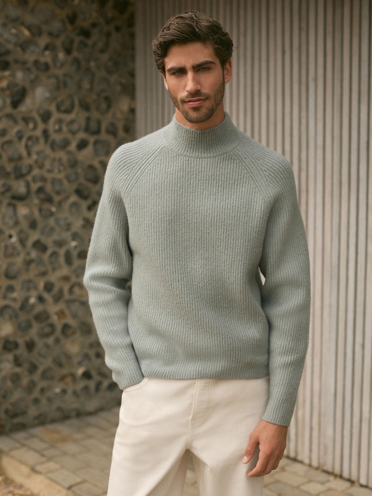 Blue Relaxed Fit Premium Soft Touch Crew Jumper with Wool - Image 1 of 8