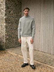 Blue Relaxed Fit Premium Soft Touch Crew Jumper with Wool - Image 2 of 8