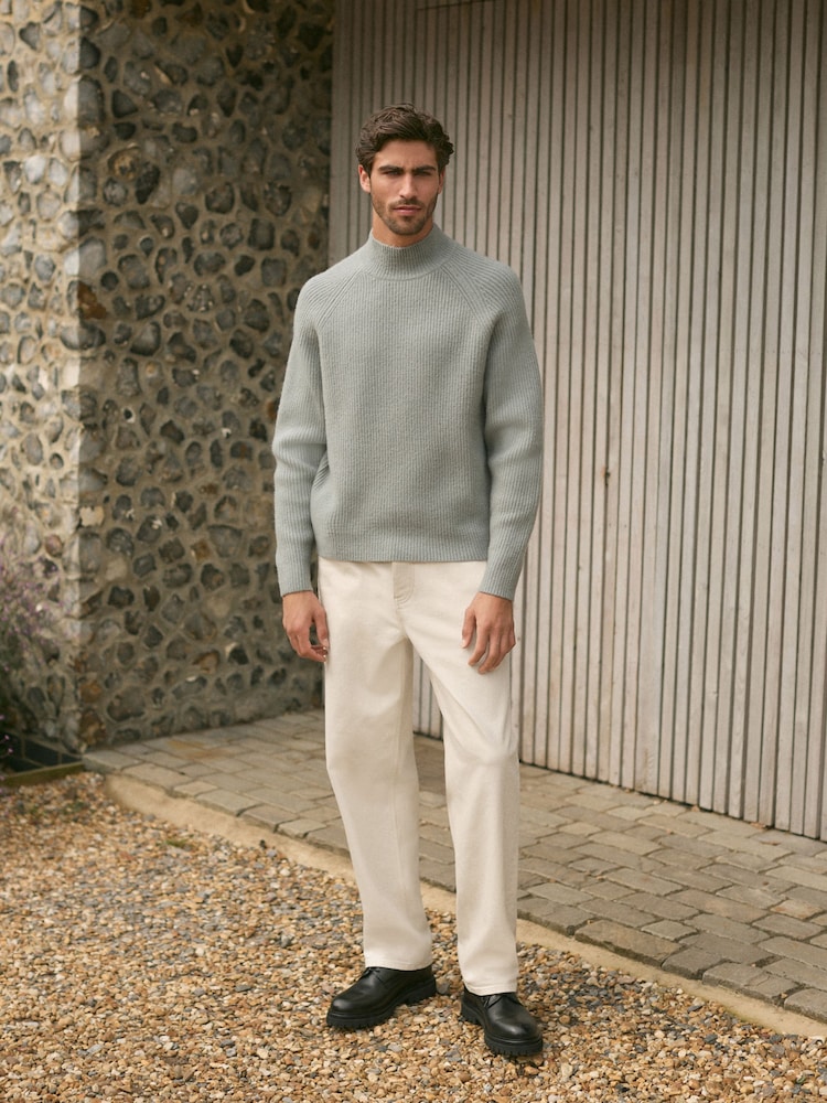 Blue Relaxed Fit Premium Soft Touch Crew Jumper with Wool - Image 2 of 8