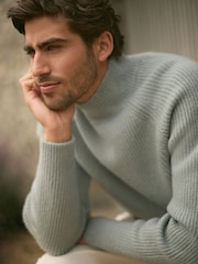 Blue Relaxed Fit Premium Soft Touch Crew Jumper with Wool - Image 3 of 8