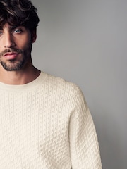Ecru Cable Crew Neck Jumper - Image 1 of 3