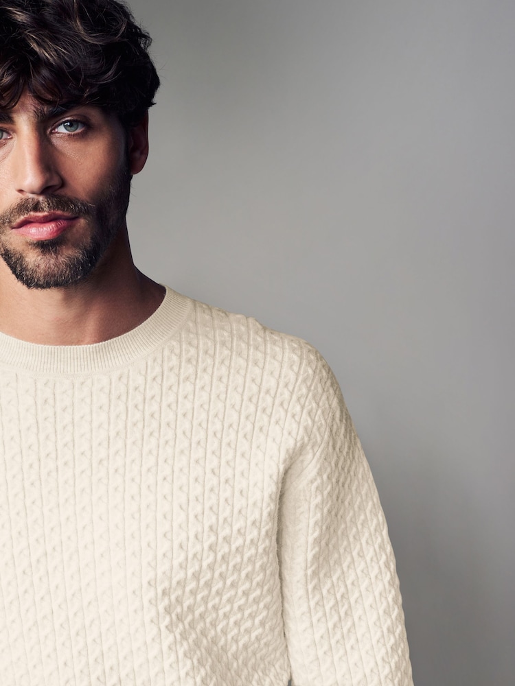 Ecru Cable Crew Neck Jumper - Image 1 of 3 Ecru Cable Crew Neck Jumper - Image 1 of 3