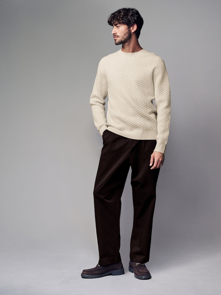 Ecru Cable Crew Neck Jumper - Image 2 of 3 Ecru Cable Crew Neck Jumper - Image 2 of 3