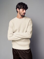 Ecru Cable Crew Neck Jumper - Image 3 of 3