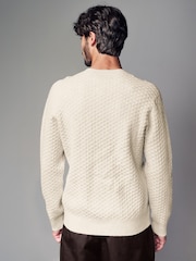 Ecru Texture Regular Fit Soft Touch Premium Knitted Crew Jumper - Image 4 of 7