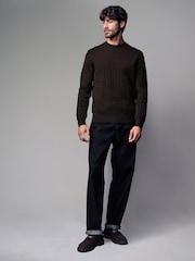 Brown Texture Regular Fit Soft Touch Premium Knitted Crew Jumper - Image 1 of 4