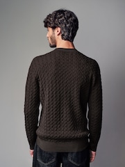 Brown Texture Regular Fit Soft Touch Premium Knitted Crew Jumper - Image 2 of 4