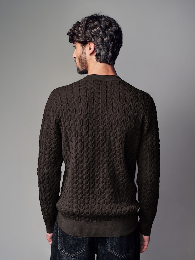 Brown Texture Regular Fit Soft Touch Premium Knitted Crew Jumper - Image 2 of 4