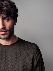 Brown Texture Regular Fit Soft Touch Premium Knitted Crew Jumper - Image 3 of 4
