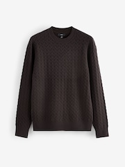 Brown Texture Regular Fit Soft Touch Premium Knitted Crew Jumper - Image 4 of 4