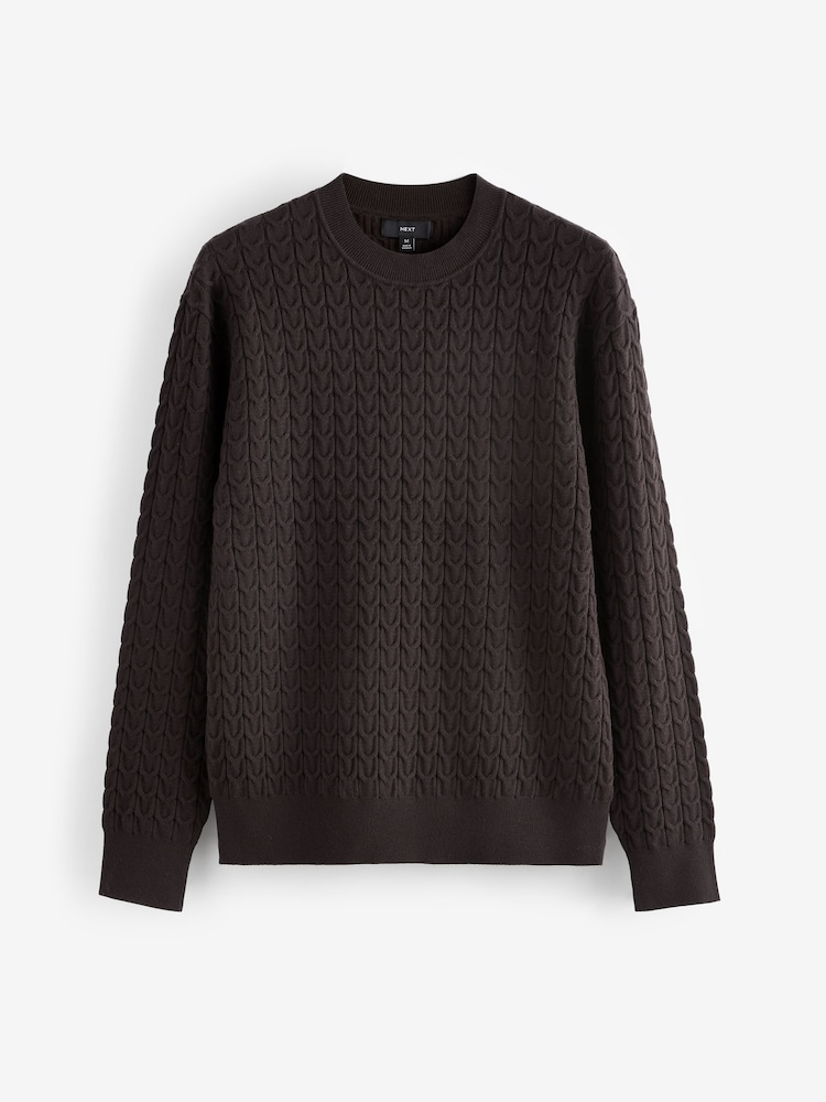 Brown Texture Regular Fit Soft Touch Premium Knitted Crew Jumper - Image 4 of 4
