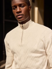 Ecru White Regular Fit Soft Touch Premium Quarter Zip Jumper - Image 1 of 4
