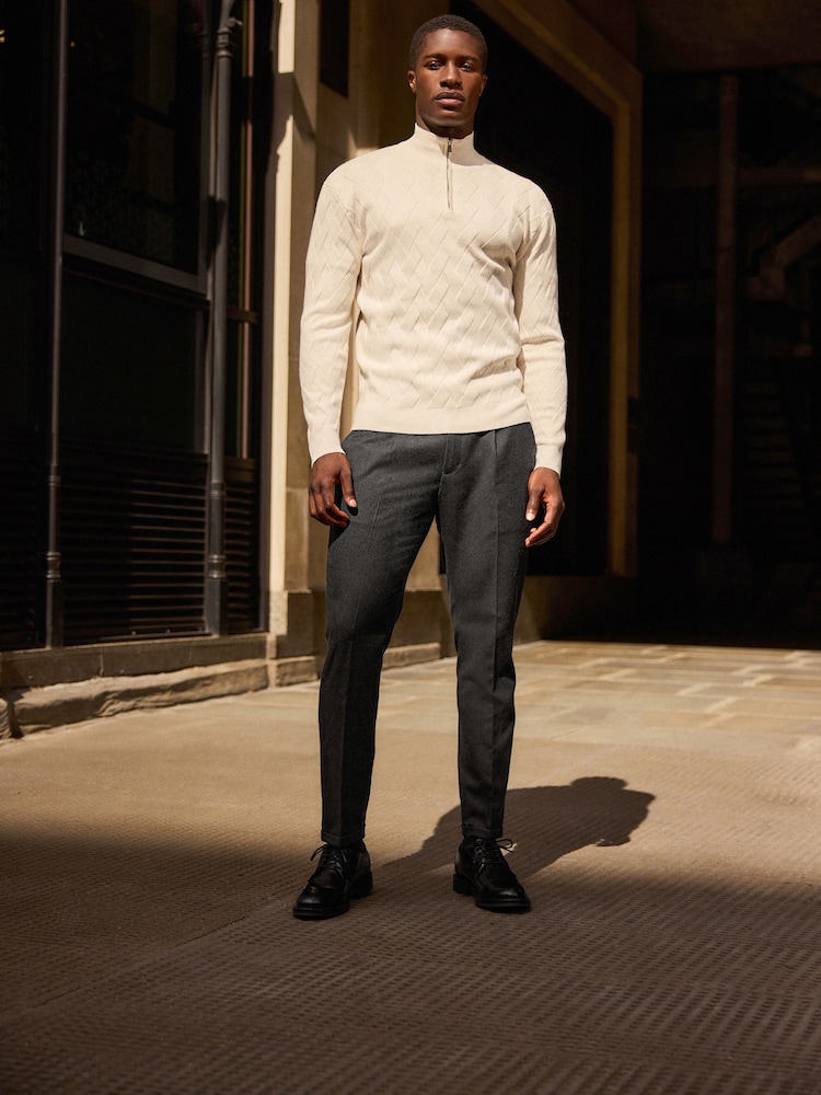 Ecru White Regular Fit Soft Touch Premium Quarter Zip Jumper - Image 2 of 4