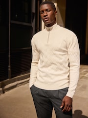 Ecru White Regular Fit Soft Touch Premium Quarter Zip Jumper - Image 3 of 4