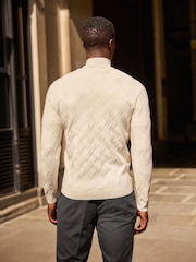 Ecru White Regular Fit Soft Touch Premium Quarter Zip Jumper - Image 4 of 4