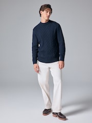 Marineblau/blau - Regular Fit Cable Knit Crew Jumper with Wool - Bild 2 von 7