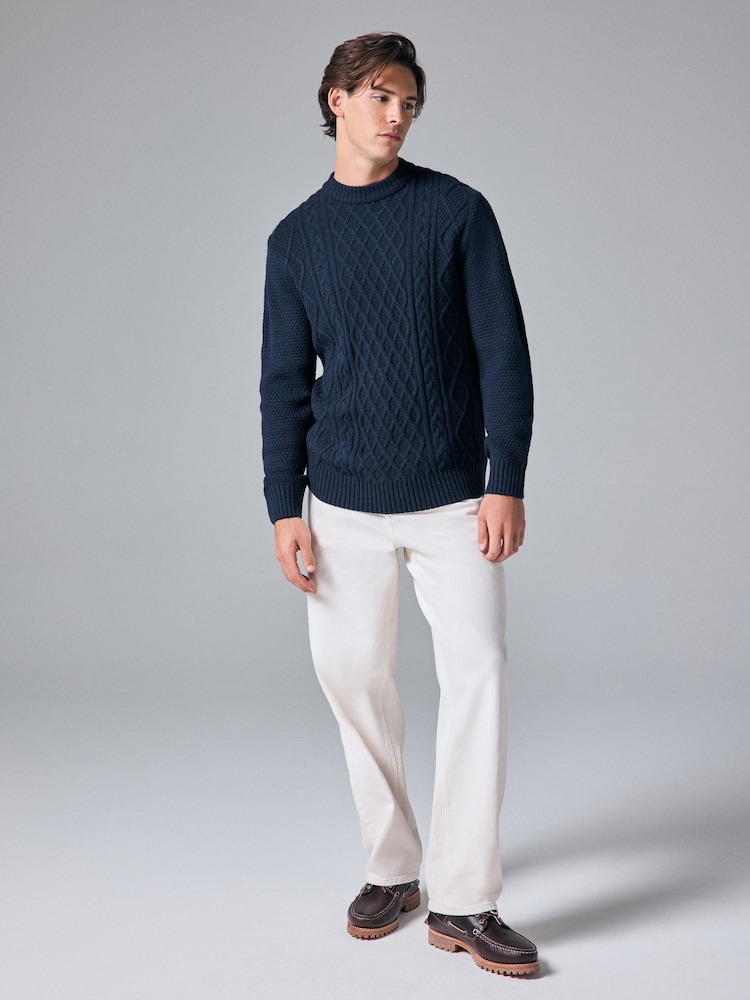 Marineblau/blau - Regular Fit Cable Knit Crew Jumper with Wool - Bild 2 von 7 Marineblau/blau - Regular Fit Cable Knit Crew Jumper with Wool - Bild 2 von 7