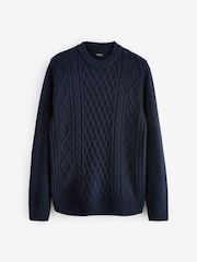 Marineblau/blau - Regular Fit Cable Knit Crew Jumper with Wool - Bild 5 von 7