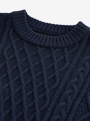 Marineblau/blau - Regular Fit Cable Knit Crew Jumper with Wool - Bild 6 von 7