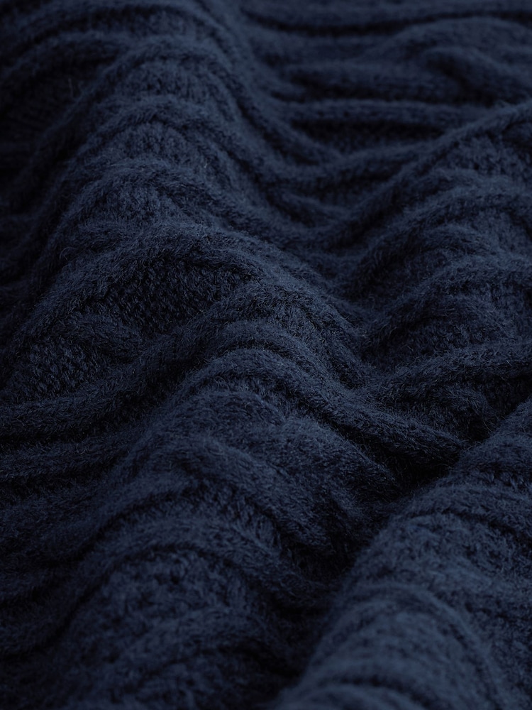 Marineblau/blau - Regular Fit Cable Knit Crew Jumper with Wool - Bild 7 von 7