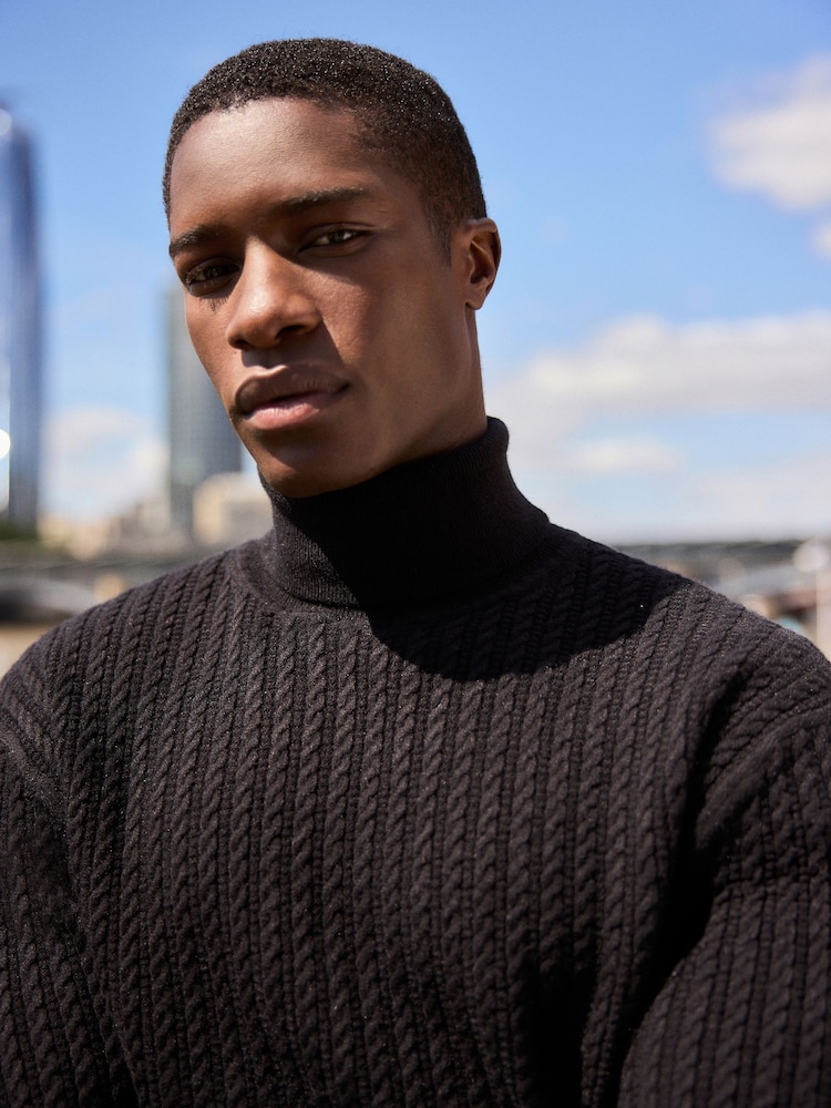 Noir - Coupe Classique Soft Touch Premium Col Roulé Pull - Image 1 of 7