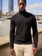 Noir - Coupe Classique Soft Touch Premium Col Roulé Pull - Image 2 of 7