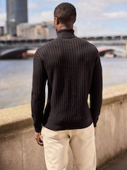 Noir - Coupe Classique Soft Touch Premium Col Roulé Pull - Image 3 of 7
