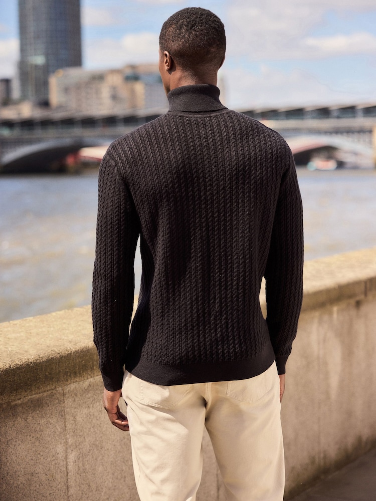 Noir - Coupe Classique Soft Touch Premium Col Roulé Pull - Image 3 of 7