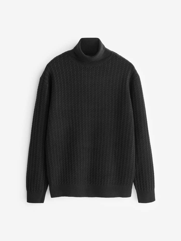 Noir - Coupe Classique Soft Touch Premium Col Roulé Pull - Image 5 of 7