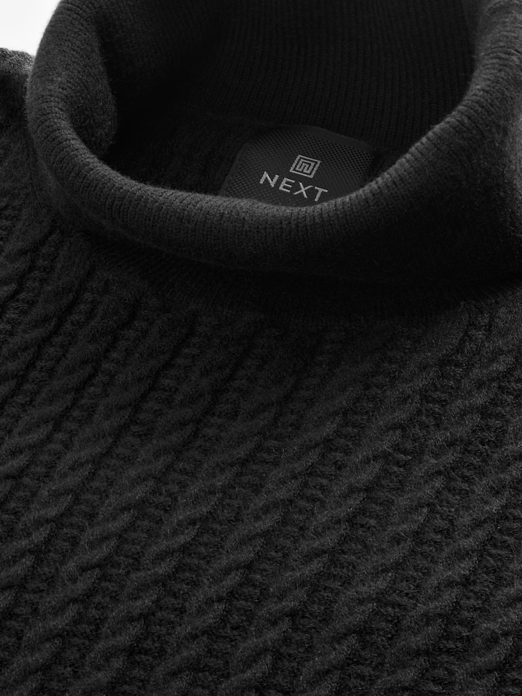 Noir - Coupe Classique Soft Touch Premium Col Roulé Pull - Image 6 of 7