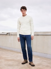 Ecru, Weiß - Regular Fit Cable Knit Crew Jumper with Wool - Bild 4 von 7