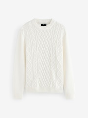 Ecru, Weiß - Regular Fit Cable Knit Crew Jumper with Wool - Bild 5 von 7