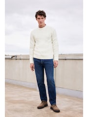 Ecru, Weiß - Regular Fit Cable Knit Crew Jumper with Wool - Bild 6 von 7