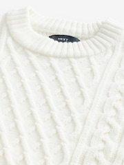 Ecru, Weiß - Regular Fit Cable Knit Crew Jumper with Wool - Bild 7 von 7