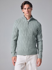 أخضر فاتح - Regular Fit Textured Stitch Jumper with Wool - صورة 1 من 8