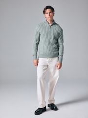 أخضر فاتح - Regular Fit Textured Stitch Jumper with Wool - صورة 2 من 8
