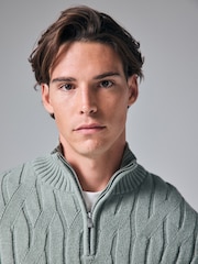 أخضر فاتح - Regular Fit Textured Stitch Jumper with Wool - صورة 4 من 8