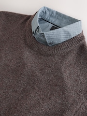 Mushroom Brown Crew Neck Regular Mock Shirt Jumper - Image 6 of 7