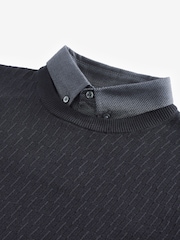 Black Texture Crew Neck Regular Mock Shirt Jumper - Image 5 of 6