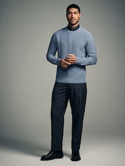 Mid-Blue Texture Crew Neck Regular Mock Shirt Jumper - Image 2 of 8