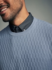 Mid-Blue Texture Crew Neck Regular Mock Shirt Jumper - Image 5 of 8
