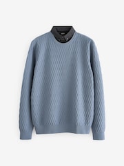 Mid-Blue Texture Crew Neck Regular Mock Shirt Jumper - Image 6 of 8
