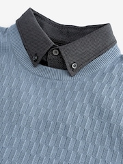 Mid-Blue Texture Crew Neck Regular Mock Shirt Jumper - Image 7 of 8